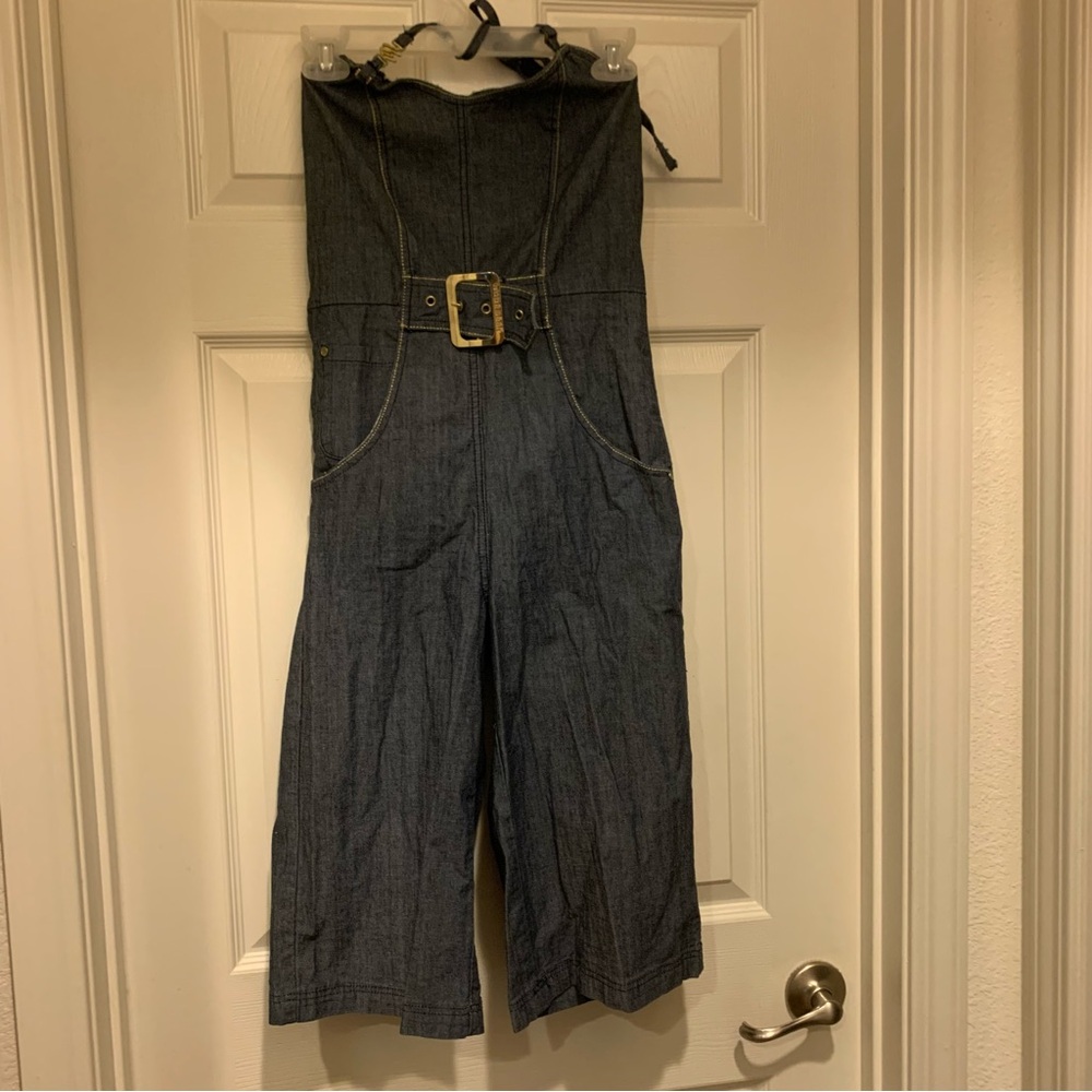 Rocawear Dark Indigo Denim Strapless Jumpsuit with Belt
